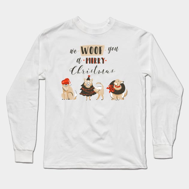 We Woof You A Merry Christmas Dogs Long Sleeve T-Shirt by TomCage